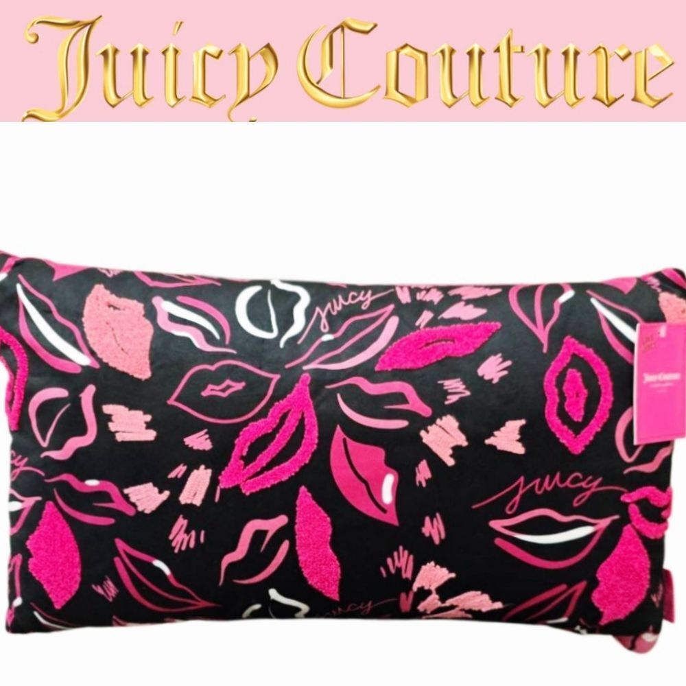 Juicy Couture Home Signature Logo Lips Velour Decorative Accent Pillow